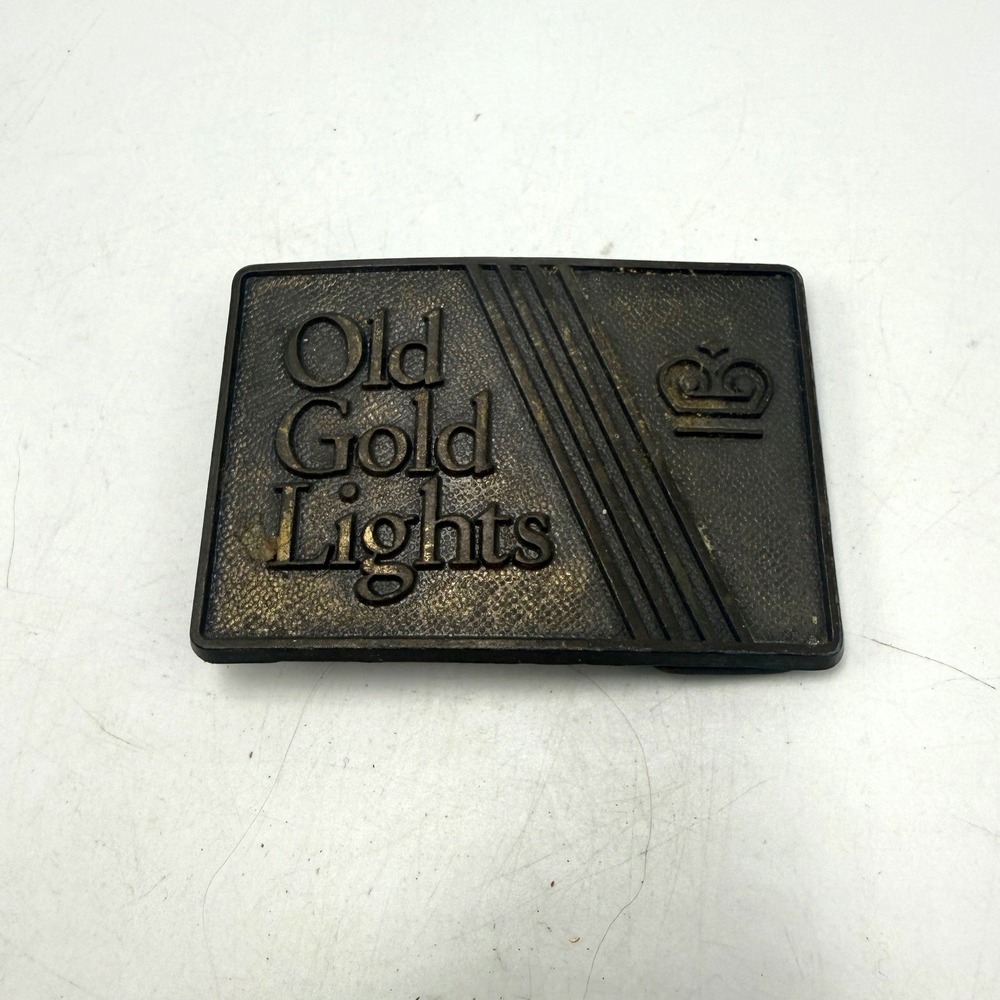Vintage Old Gold Lights Cigarette Belt Buckle Rectangular Tobacco Advertising